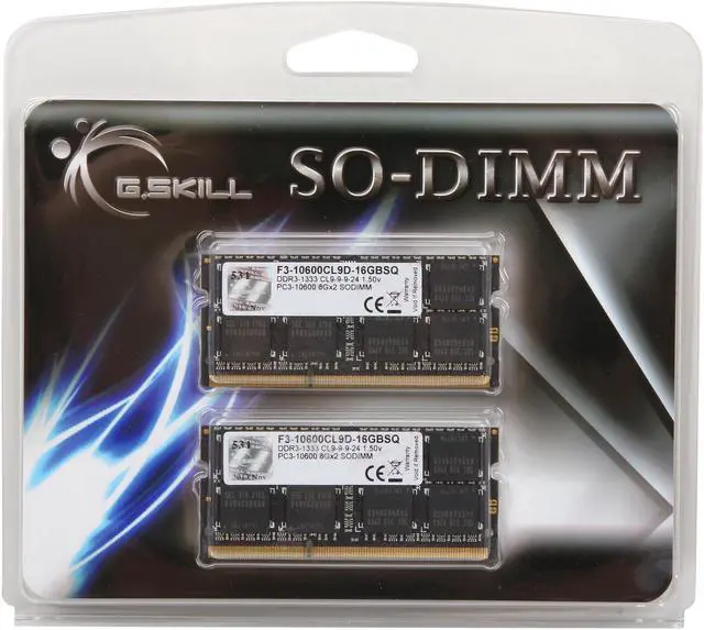 Alt view image 3 of 3 - G.SKILL 16GB (2 x 8GB) 204-Pin DDR3 SO-DIMM DDR3 1333 (PC3 10600) Laptop Memory Model F3-10600CL9D-16GBSQ