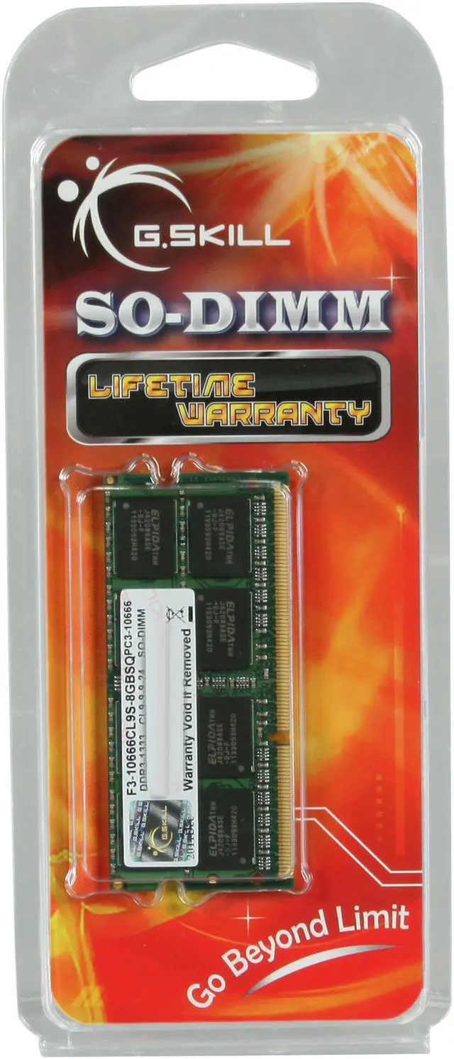 Alt view image 3 of 3 - G.SKILL 8GB 204-Pin DDR3 SO-DIMM DDR3 1333 (PC3 10666) Laptop Memory Model F3-10666CL9S-8GBSQ