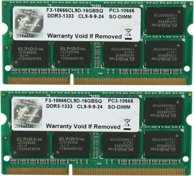 Main image of G.SKILL 16GB (2 x 8GB) 204-Pin DDR3 SO-DIMM DDR3 1333 (PC3 10666) Laptop Memory Model F3-10666CL9D-16GBSQ