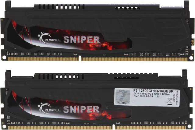 Alt view image 2 of 3 - G.SKILL Sniper Gaming Series 16GB (4 x 4GB) DDR3 1600 (PC3 12800) Desktop Memory Model F3-12800CL9Q-16GBSR