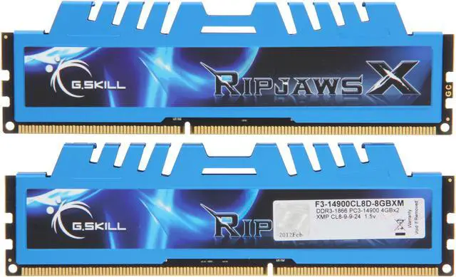 Alt view image 2 of 3 - G.SKILL Ripjaws X Series 8GB (2 x 4GB) DDR3 1866 (PC3 14900) Desktop Memory Model F3-14900CL8D-8GBXM