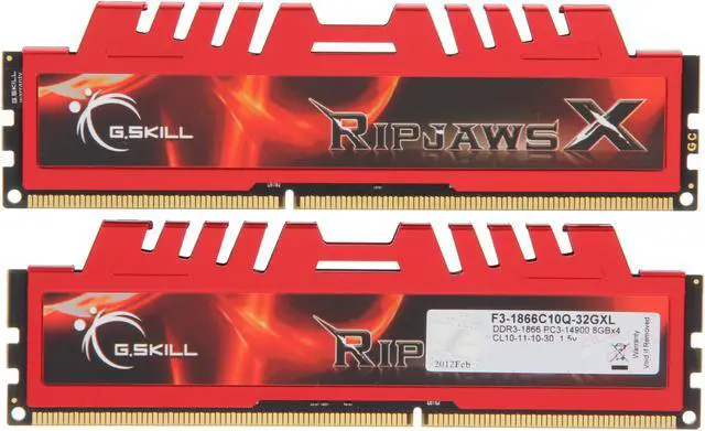 Alt view image 2 of 3 - G.SKILL Ripjaws X Series 32GB (4 x 8GB) DDR3 1866 (PC3 14900) Desktop Memory Model F3-1866C10Q-32GXL