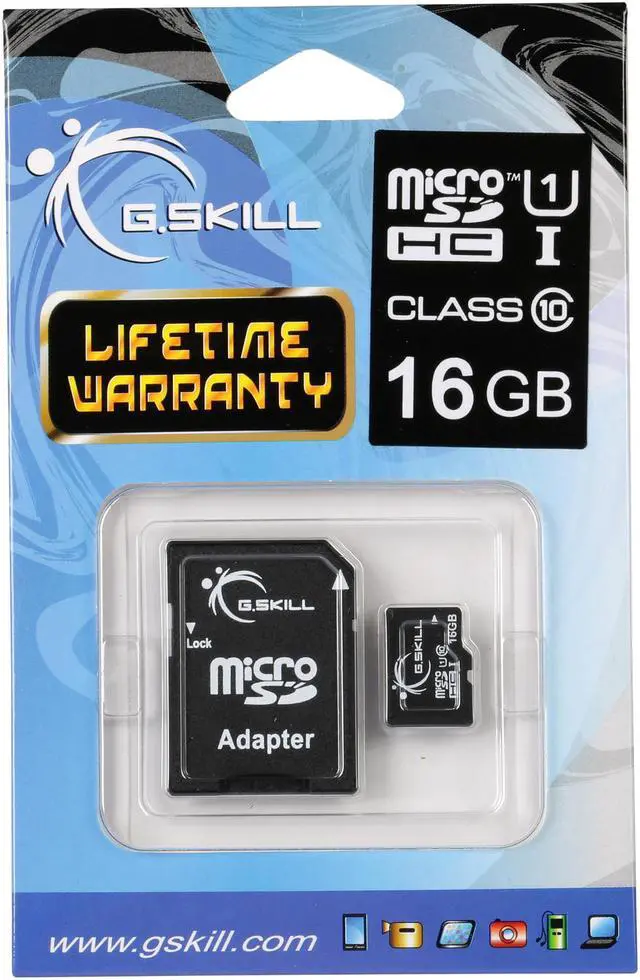 Alt view image 3 of 3 - G.Skill 16GB microSDHC UHS-I/U1 Class 10 Memory Card with Adapter (FF-TSDG16GA-C10)