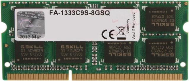 G.SKILL 8GB 204-Pin DDR3 SO-DIMM DDR3 1333 (PC3 10600) Memory for