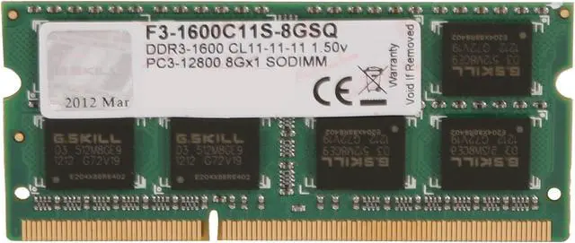 Main image of G.SKILL 8GB 204-Pin DDR3 SO-DIMM DDR3 1600 (PC3 12800) Laptop Memory Model F3-1600C11S-8GSQ