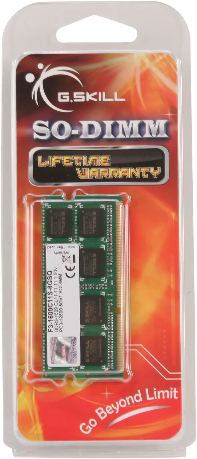 Alt view image 3 of 3 - G.SKILL 8GB 204-Pin DDR3 SO-DIMM DDR3 1600 (PC3 12800) Laptop Memory Model F3-1600C11S-8GSQ