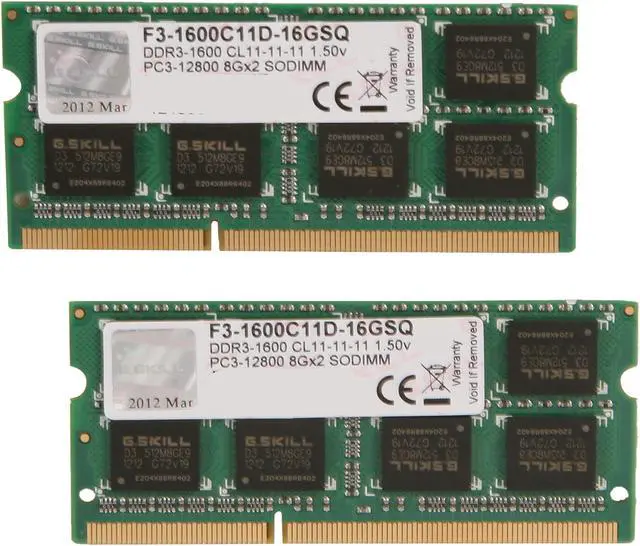 Main image of G.SKILL 16GB (2 x 8GB) 204-Pin DDR3 SO-DIMM DDR3 1600 (PC3 12800) Laptop Memory Model F3-1600C11D-16GSQ