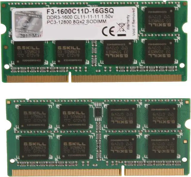 Alt view image 2 of 3 - G.SKILL 16GB (2 x 8GB) 204-Pin DDR3 SO-DIMM DDR3 1600 (PC3 12800) Laptop Memory Model F3-1600C11D-16GSQ