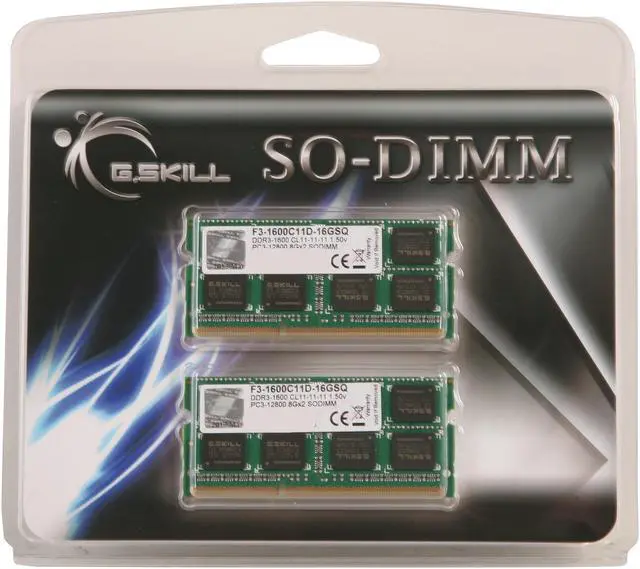 Alt view image 3 of 3 - G.SKILL 16GB (2 x 8GB) 204-Pin DDR3 SO-DIMM DDR3 1600 (PC3 12800) Laptop Memory Model F3-1600C11D-16GSQ