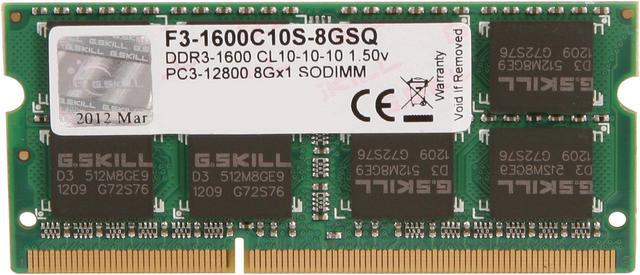 G.SKILL 8GB 204-Pin DDR3 SO-DIMM DDR3 1600 (PC3 12800) Laptop Memory Model  F3-1600C10S-8GSQ