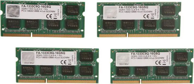 Main image of G.SKILL 16GB (4 x 4GB) DDR3 1333 (PC3 10600) Memory for Apple Model FA-1333C9Q-16GSQ