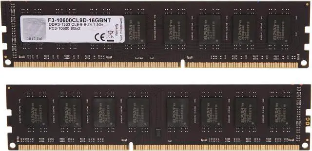 Alt view image 2 of 3 - G.SKILL Value Series 16GB (2 x 8GB) DDR3 1333 (PC3 10600) Desktop Memory Model F3-10600CL9D-16GBNT