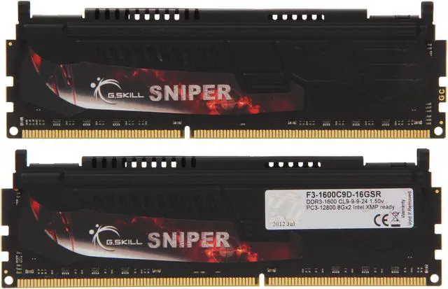 Alt view image 2 of 3 - G.SKILL Sniper Gaming Series 16GB (2 x 8GB) DDR3 1600 (PC3 12800) Desktop Memory Model F3-1600C9D-16GSR