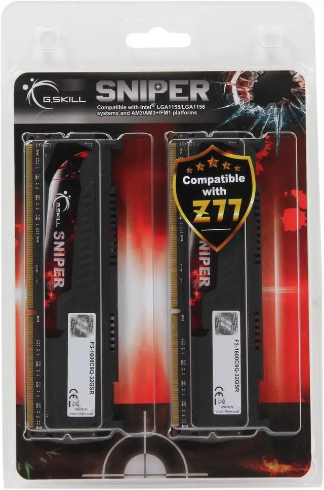 Alt view image 3 of 3 - G.SKILL Sniper Gaming Series 32GB (4 x 8GB) DDR3 1600 (PC3 12800) Desktop Memory Model F3-1600C9Q-32GSR