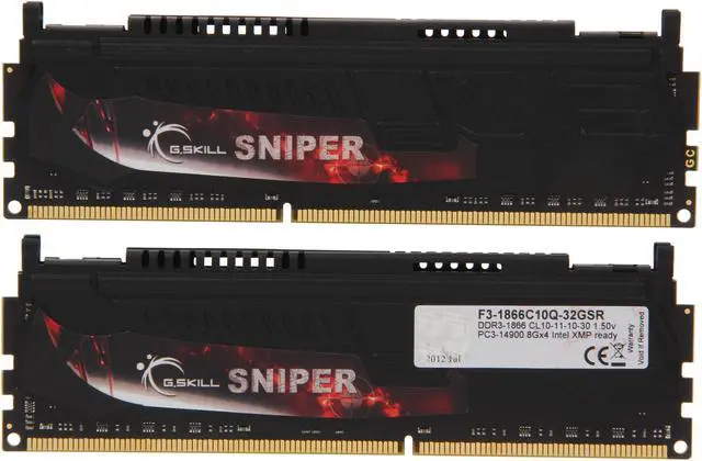 Alt view image 2 of 3 - G.SKILL Sniper Gaming Series 32GB (4 x 8GB) DDR3 1866 (PC3 14900) Desktop Memory Model F3-1866C10Q-32GSR