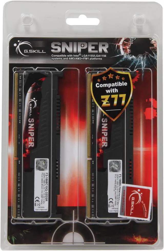 Alt view image 3 of 3 - G.SKILL Sniper Gaming Series 32GB (4 x 8GB) DDR3 1866 (PC3 14900) Desktop Memory Model F3-1866C10Q-32GSR