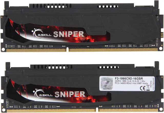 Alt view image 2 of 3 - G.SKILL Sniper Series 16GB (2 x 8GB) DDR3 1866 (PC3 14900) Desktop Memory Model F3-1866C9D-16GSR