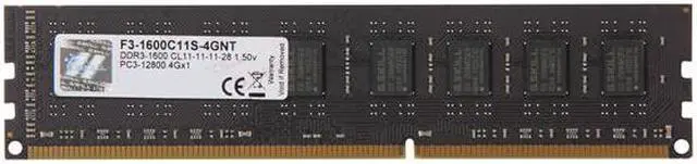 Main image of G.SKILL Value 4GB DDR3 1600 (PC3 12800) Desktop Memory Model F3-1600C11S-4GNT