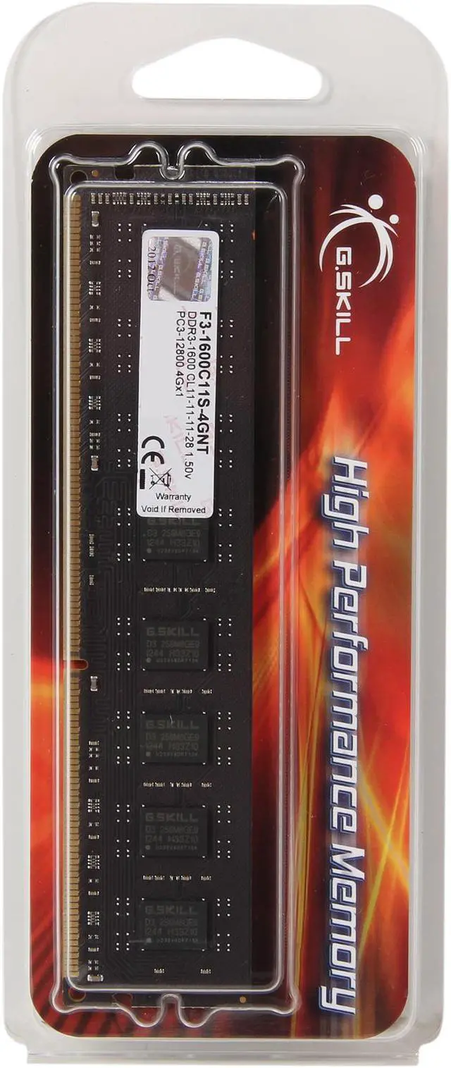 Alt view image 3 of 3 - G.SKILL Value 4GB DDR3 1600 (PC3 12800) Desktop Memory Model F3-1600C11S-4GNT