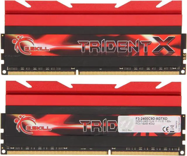 Alt view image 3 of 7 - G.SKILL TridentX Series 8GB (2 x 4GB) DDR3 2400 (PC3 19200) Desktop Memory Model F3-2400C9D-8GTXD