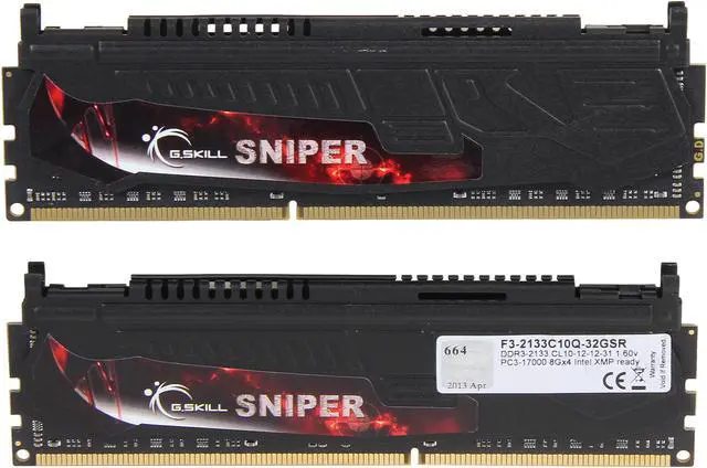 Alt view image 2 of 3 - G.SKILL Sniper Series 32GB (4 x 8GB) DDR3 2133 (PC3 17000) Desktop Memory Model F3-2133C10Q-32GSR