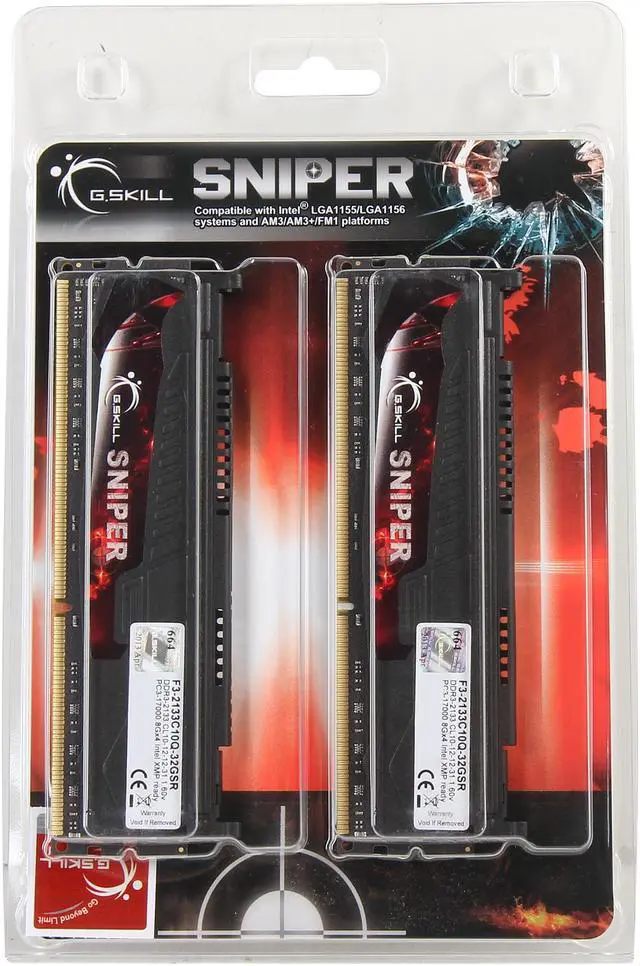 Alt view image 3 of 3 - G.SKILL Sniper Series 32GB (4 x 8GB) DDR3 2133 (PC3 17000) Desktop Memory Model F3-2133C10Q-32GSR