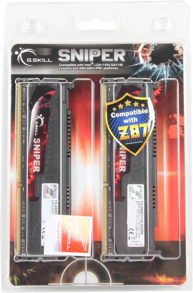 Alt view image 3 of 3 - G.SKILL Sniper Series 32GB (4 x 8GB) DDR3 2400 (PC3 19200) Desktop Memory Model F3-2400C11Q-32GSR