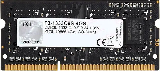 Main image of G.SKILL 4GB 204-Pin DDR3 SO-DIMM DDR3L 1333 (PC3L 10666) Laptop Memory Model F3-1333C9S-4GSL