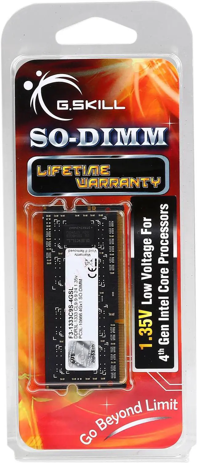 Alt view image 3 of 3 - G.SKILL 4GB 204-Pin DDR3 SO-DIMM DDR3L 1333 (PC3L 10666) Laptop Memory Model F3-1333C9S-4GSL