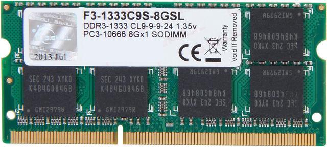G.SKILL 8GB 204-Pin DDR3 SO-DIMM DDR3L 1333 (PC3L 10600) Laptop Memory  Model F3-1333C9S-8GSL