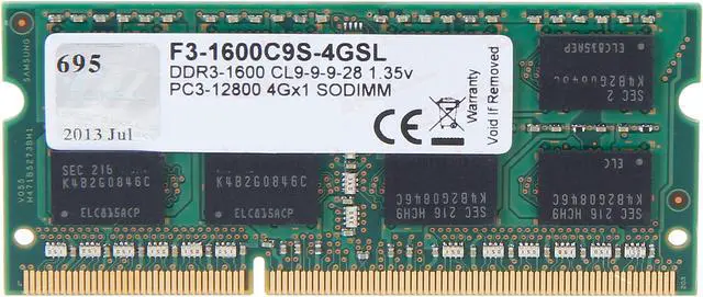 Main image of G.SKILL 4GB 204-Pin DDR3 SO-DIMM DDR3L 1600 (PC3L 12800) Laptop Memory Model F3-1600C9S-4GSL