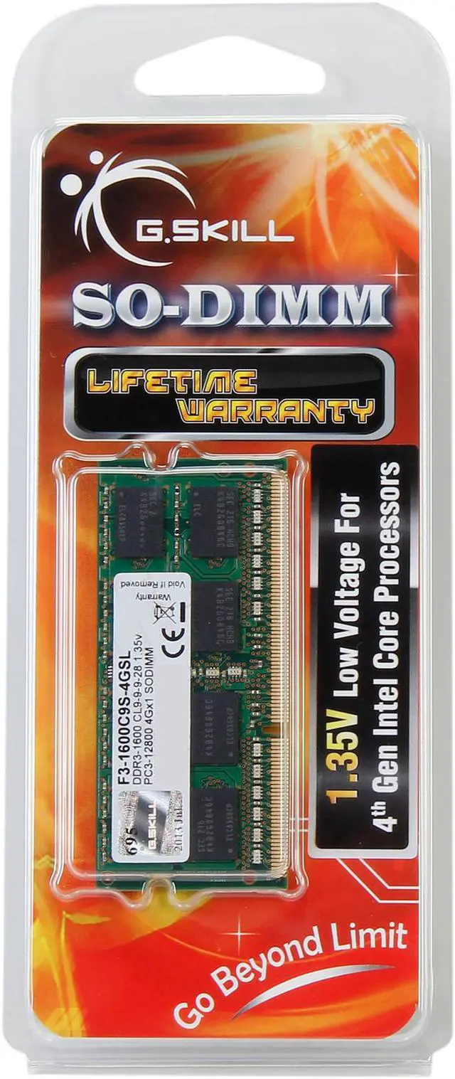 Alt view image 3 of 3 - G.SKILL 4GB 204-Pin DDR3 SO-DIMM DDR3L 1600 (PC3L 12800) Laptop Memory Model F3-1600C9S-4GSL