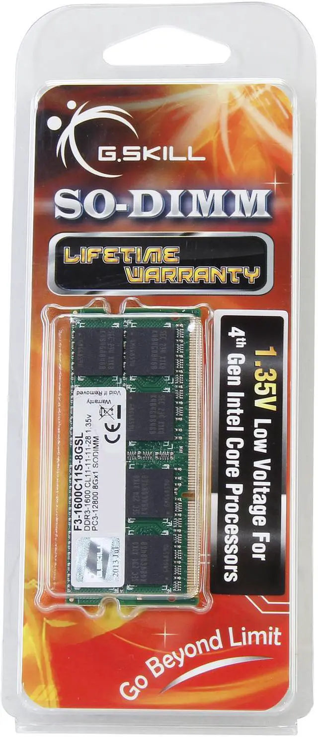 Alt view image 3 of 3 - G.SKILL 8GB 204-Pin DDR3 SO-DIMM DDR3L 1600 (PC3L 12800) Laptop Memory Model F3-1600C11S-8GSL