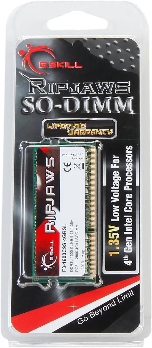 Alt view image 3 of 3 - G.SKILL Ripjaws Series 4GB 204-Pin DDR3 SO-DIMM DDR3L 1600 (PC3L 12800) Laptop Memory Model F3-1600C9S-4GRSL