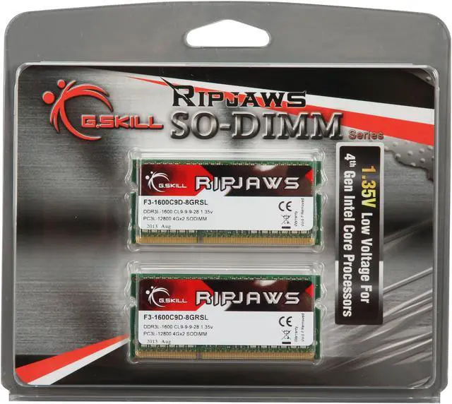 Alt view image 3 of 3 - G.SKILL Ripjaws Series 8GB (2 x 4GB) 204-Pin DDR3 SO-DIMM DDR3L 1600 (PC3L 12800) Laptop Memory Model F3-1600C9D-8GRSL