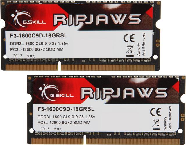 G.SKILL Ripjaws Series 16GB (2 x 8GB) 204-Pin DDR3 SO-DIMM DDR3L 1600 (PC3L  12800) Laptop Memory Model F3-1600C9D-16GRSL