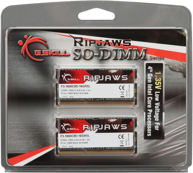 G.SKILL Ripjaws Series 16GB (2 x 8GB) 204-Pin DDR3 SO-DIMM DDR3L 1600 (PC3L  12800) Laptop Memory Model F3-1600C9D-16GRSL