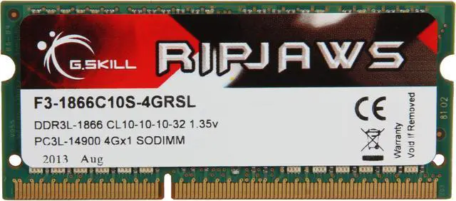 Main image of G.SKILL Ripjaws Series 4GB 204-Pin DDR3 SO-DIMM DDR3 1866 (PC3 14900) Laptop Memory Model F3-1866C10S-4GRSL