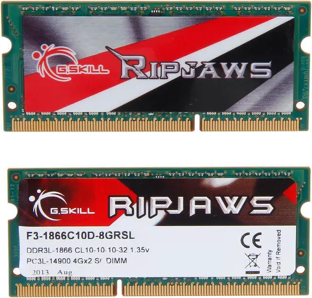 Alt view image 2 of 3 - G.SKILL Ripjaws Series 8GB (2 x 4GB) 204-Pin DDR3 SO-DIMM DDR3 1866 (PC3 14900) Laptop Memory Model F3-1866C10D-8GRSL