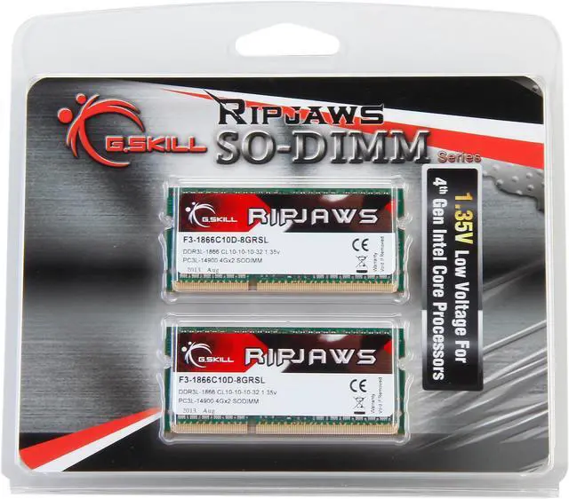 Alt view image 3 of 3 - G.SKILL Ripjaws Series 8GB (2 x 4GB) 204-Pin DDR3 SO-DIMM DDR3 1866 (PC3 14900) Laptop Memory Model F3-1866C10D-8GRSL