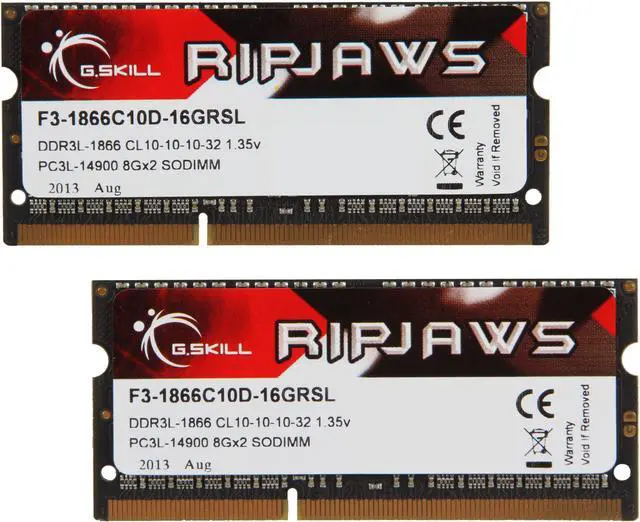 Main image of G.SKILL Ripjaws Series 16GB (2 x 8GB) 204-Pin DDR3 SO-DIMM DDR3 1866 (PC3 14900) Laptop Memory Model F3-1866C10D-16GRSL