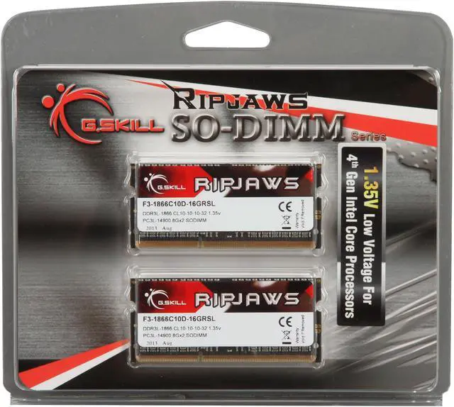 Alt view image 3 of 3 - G.SKILL Ripjaws Series 16GB (2 x 8GB) 204-Pin DDR3 SO-DIMM DDR3 1866 (PC3 14900) Laptop Memory Model F3-1866C10D-16GRSL