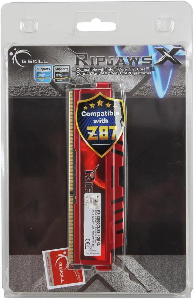 Alt view image 3 of 3 - G.SKILL Ripjaws X Series 4GB DDR3 1600 (PC3 12800) Desktop Memory Model F3-12800CL9S-4GBXL