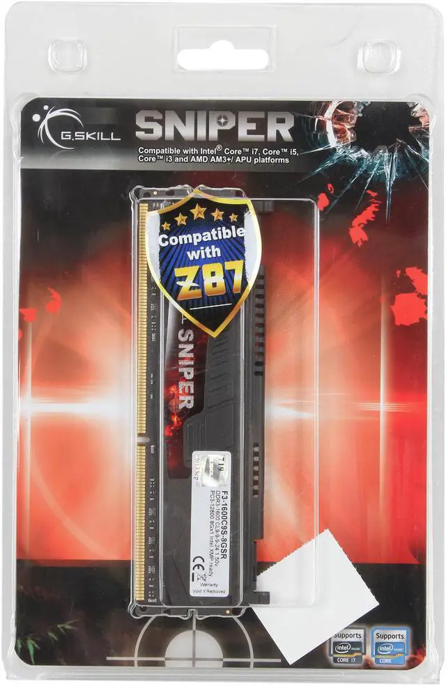 Alt view image 3 of 3 - G.SKILL Sniper Series 8GB DDR3 1600 (PC3 12800) Desktop Memory Model F3-1600C9S-8GSR