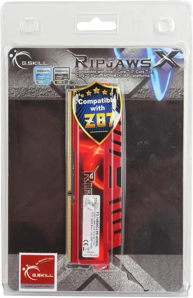 Alt view image 3 of 3 - G.SKILL Ripjaws X Series 4GB DDR3 1866 (PC3 14900) Desktop Memory Model F3-14900CL9S-4GBXL