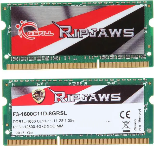 Alt view image 2 of 3 - G.SKILL Ripjaws Series 8GB (2 x 4GB) 204-Pin DDR3 SO-DIMM DDR3L 1600 (PC3L 12800) Laptop Memory Model F3-1600C11D-8GRSL