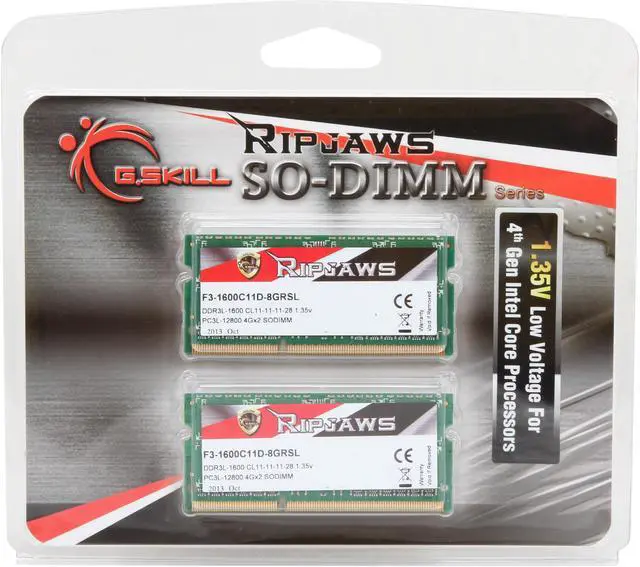 Alt view image 3 of 3 - G.SKILL Ripjaws Series 8GB (2 x 4GB) 204-Pin DDR3 SO-DIMM DDR3L 1600 (PC3L 12800) Laptop Memory Model F3-1600C11D-8GRSL