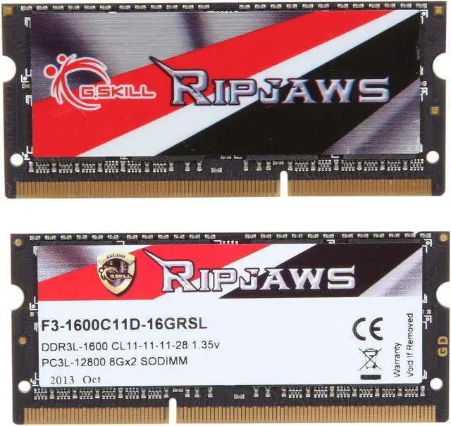 Alt view image 2 of 3 - G.SKILL Ripjaws Series 16GB (2 x 8GB) 204-Pin DDR3 SO-DIMM DDR3L 1600 (PC3L 12800) Laptop Memory Model F3-1600C11D-16GRSL