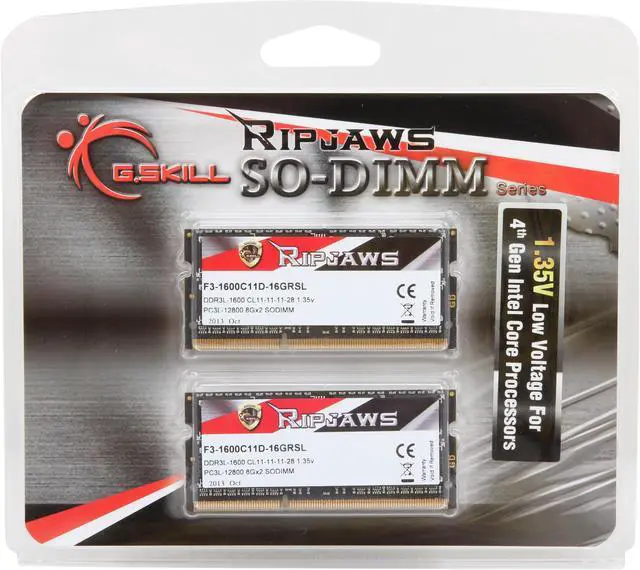 Alt view image 3 of 3 - G.SKILL Ripjaws Series 16GB (2 x 8GB) 204-Pin DDR3 SO-DIMM DDR3L 1600 (PC3L 12800) Laptop Memory Model F3-1600C11D-16GRSL