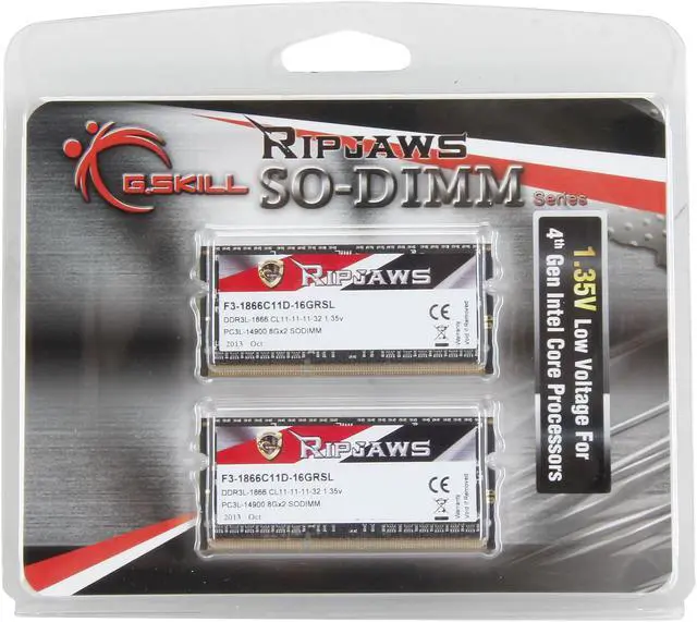Alt view image 3 of 3 - G.SKILL Ripjaws Series 16GB (2 x 8GB) 204-Pin DDR3 SO-DIMM DDR3L 1866 (PC3L 14900) Laptop Memory Model F3-1866C11D-16GRSL
